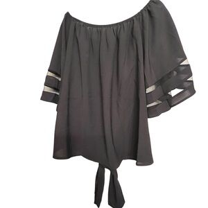 Black off shoulder XL top ties at waist 3/4 sleeves with sheer insert